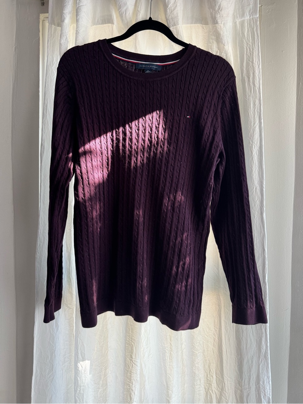 Tommy Hilfiger Women's Cable Knit Crewneck Sweater - Plum